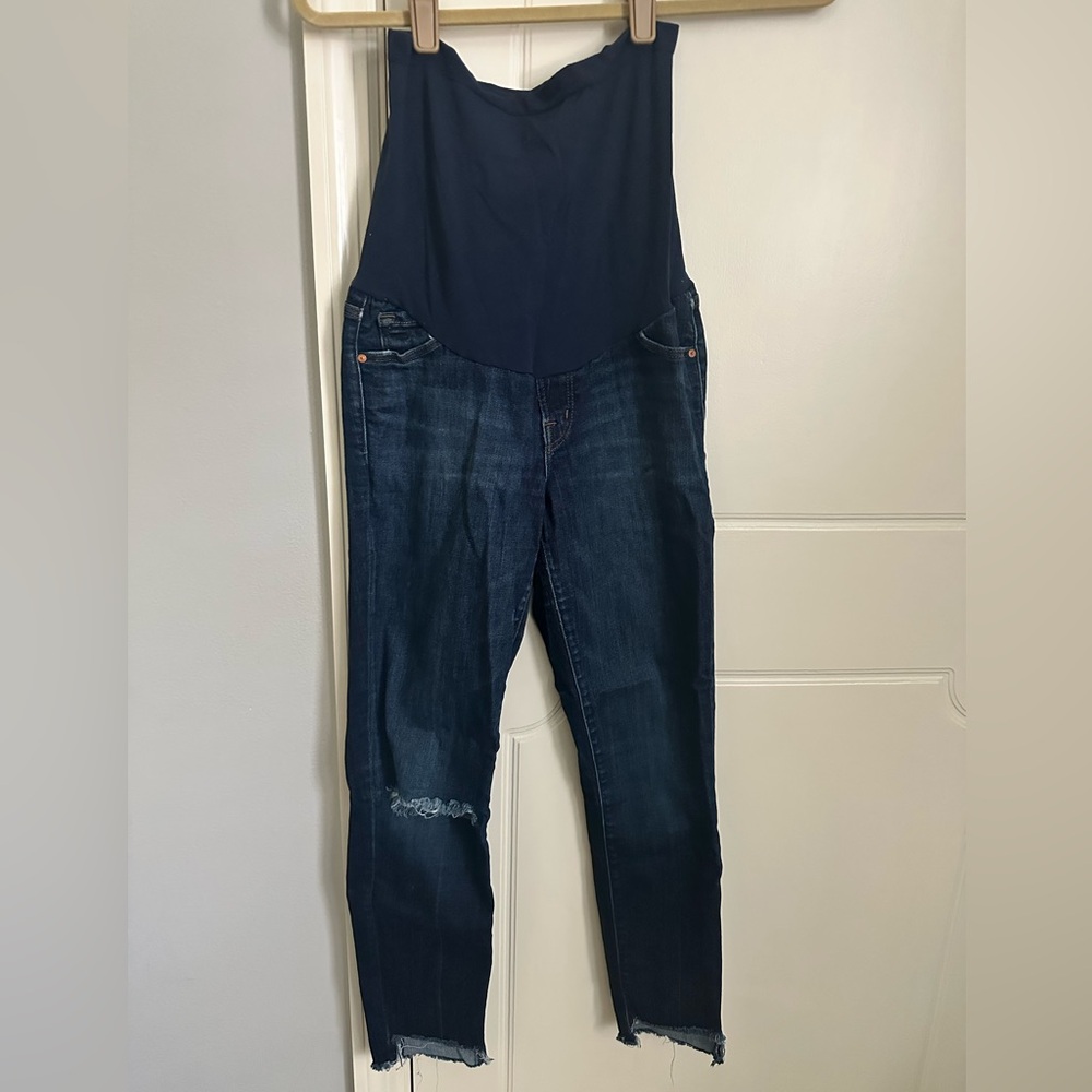 J Brand Over-The-Belly Jean Distressed Step Hem Maternity Stretch Destruct